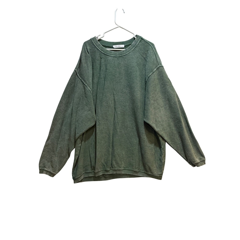 Moon Ryder Womens 2X Sage Green Ribbed Oversized Cotton Pullover Sweater Mineral